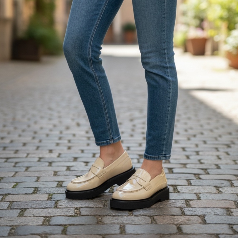 Aquatalia Marcie Cream Platform Leather Penny Loafers Women’s Sz 7 MADE IN ITALY